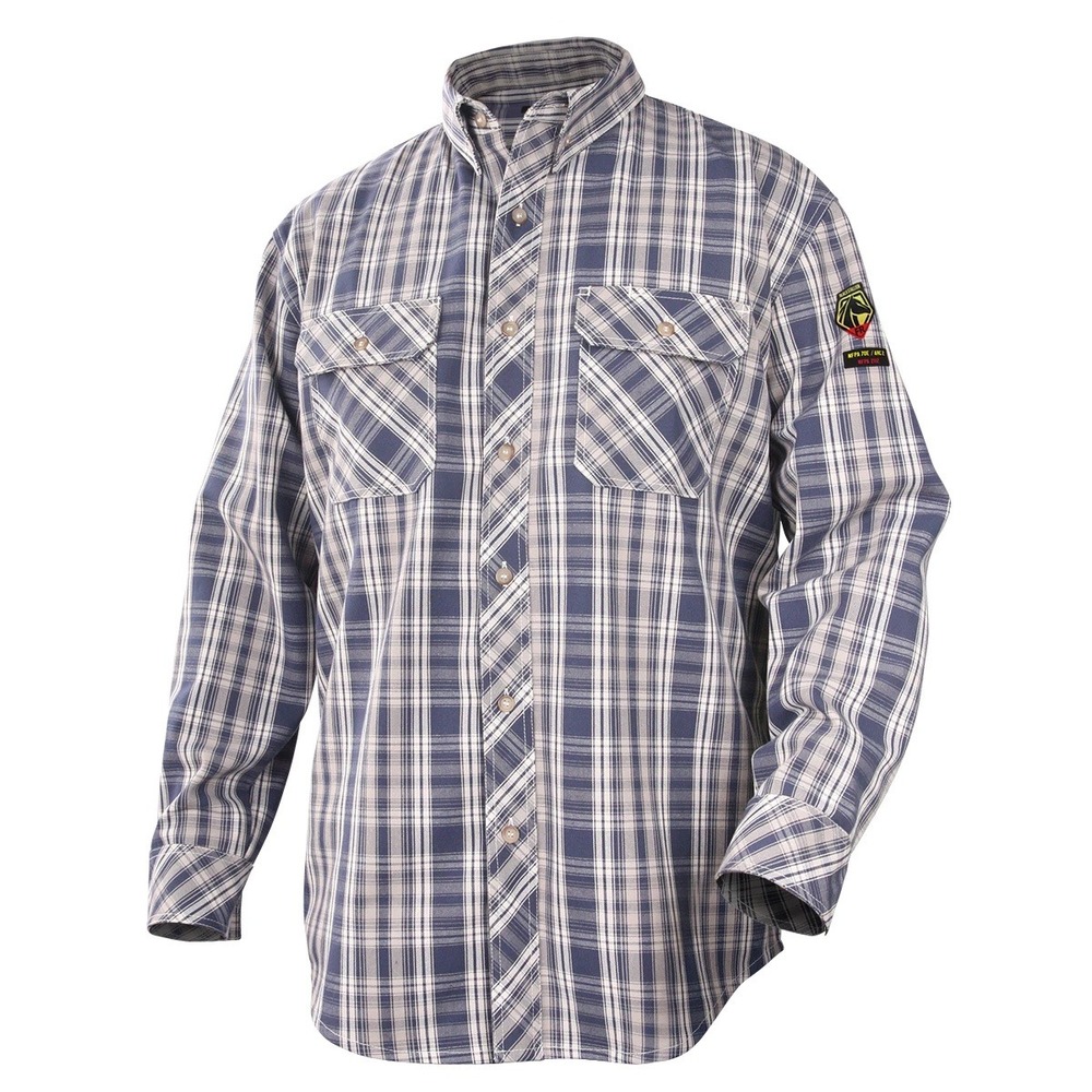 Black Stallion NEW WF2110-PB FR Cotton Work Shirt Blue Plaid Mens 2XL NFPA 2112